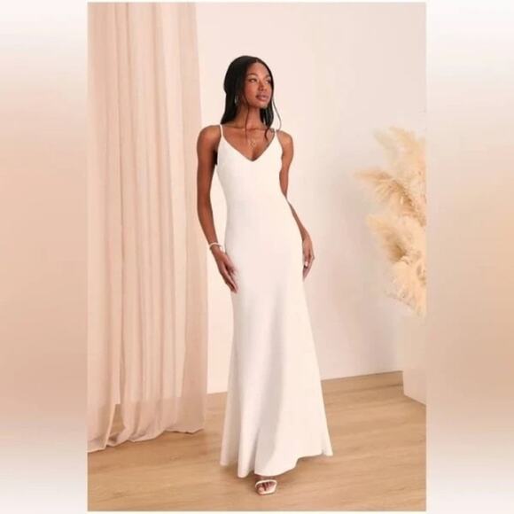 Lulus Infinite Glory Maxi Dress Gown Women Medium White Wedding Rehearsal Dinner - Picture 1 of 11